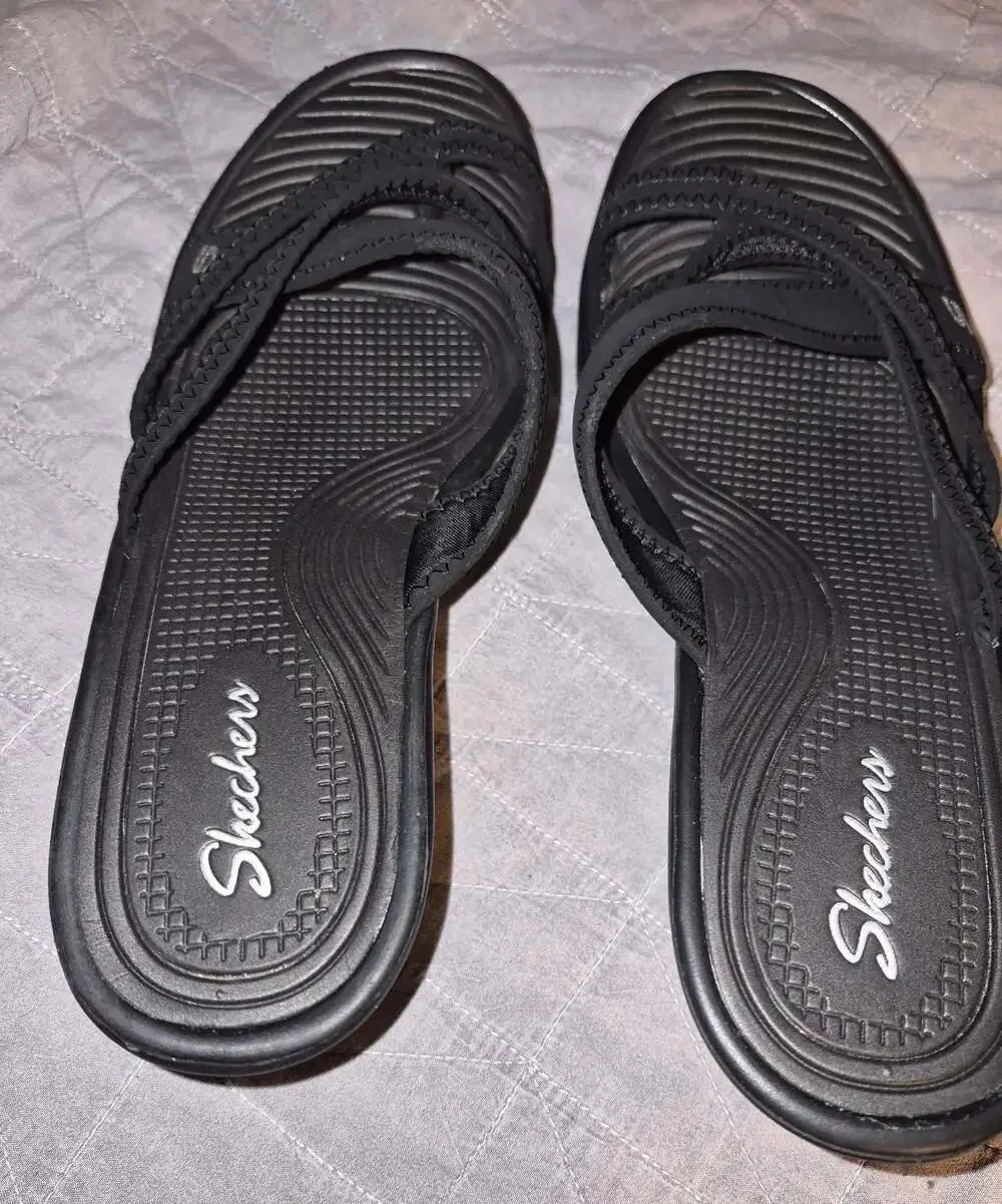 Skechers Cali Rumblers Sci Fi Black Wedge Sandals Size 11